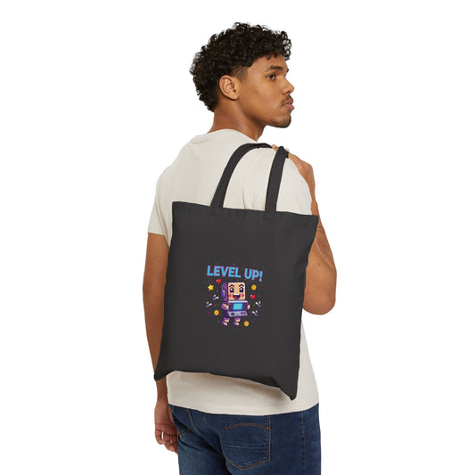 Level Up! Pixel Robot Tote | Gaming & Retro Pixel Art