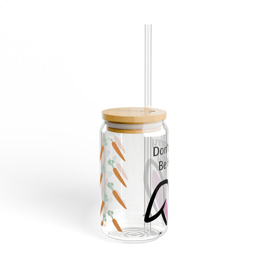 Don't Worry Be Hoppy 16oz Sipper Glass — Easter Bunny Carrot Reusable Tumbler
