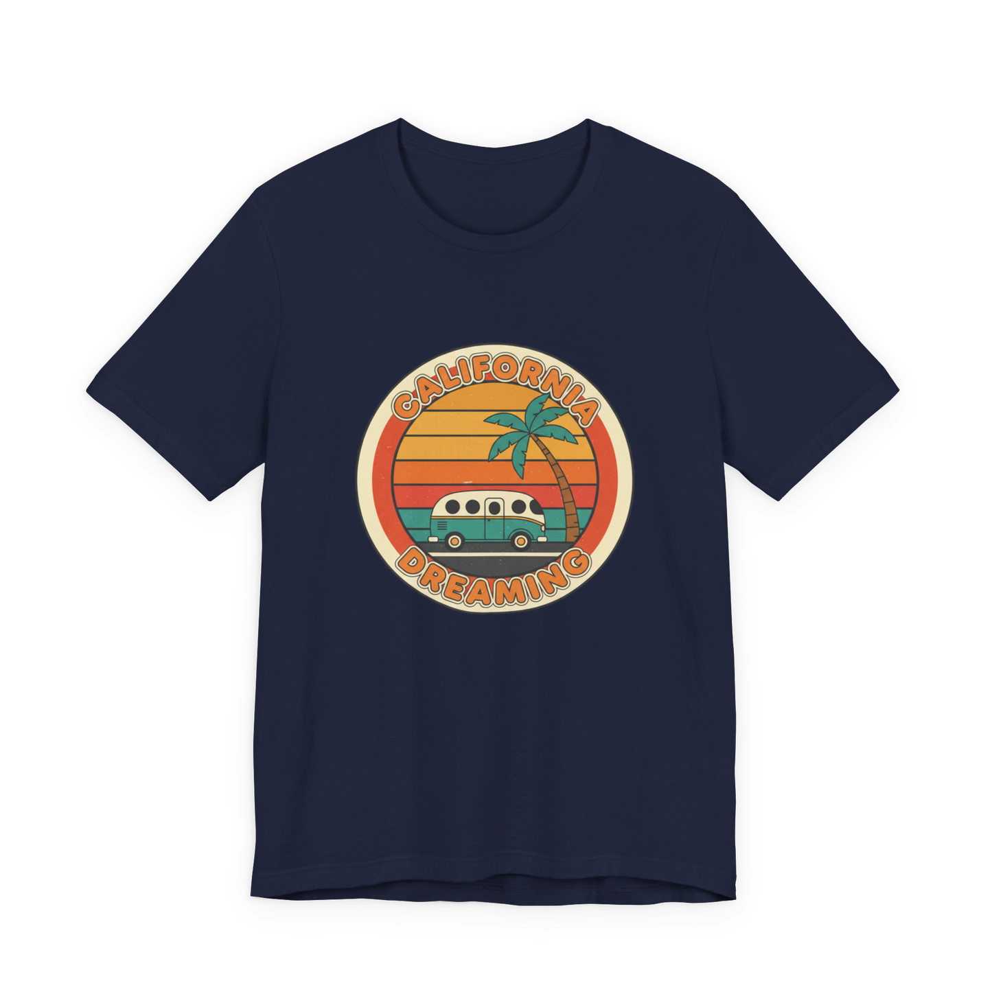 Sunset Van Surf Graphic Tee | 70s Retro Palm, golden hour postcard design