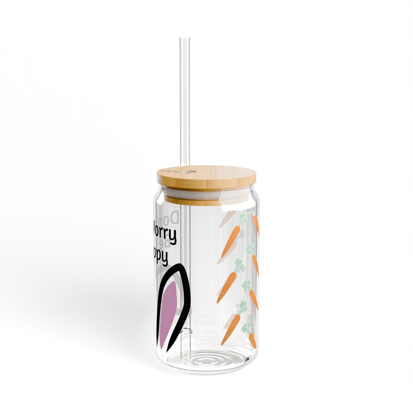 Don't Worry Be Hoppy 16oz Sipper Glass — Easter Bunny Carrot Reusable Tumbler