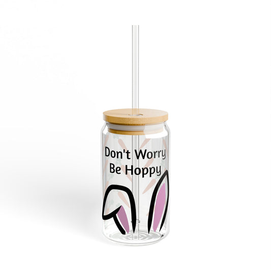Don't Worry Be Hoppy 16oz Sipper Glass — Easter Bunny Carrot Reusable Tumbler