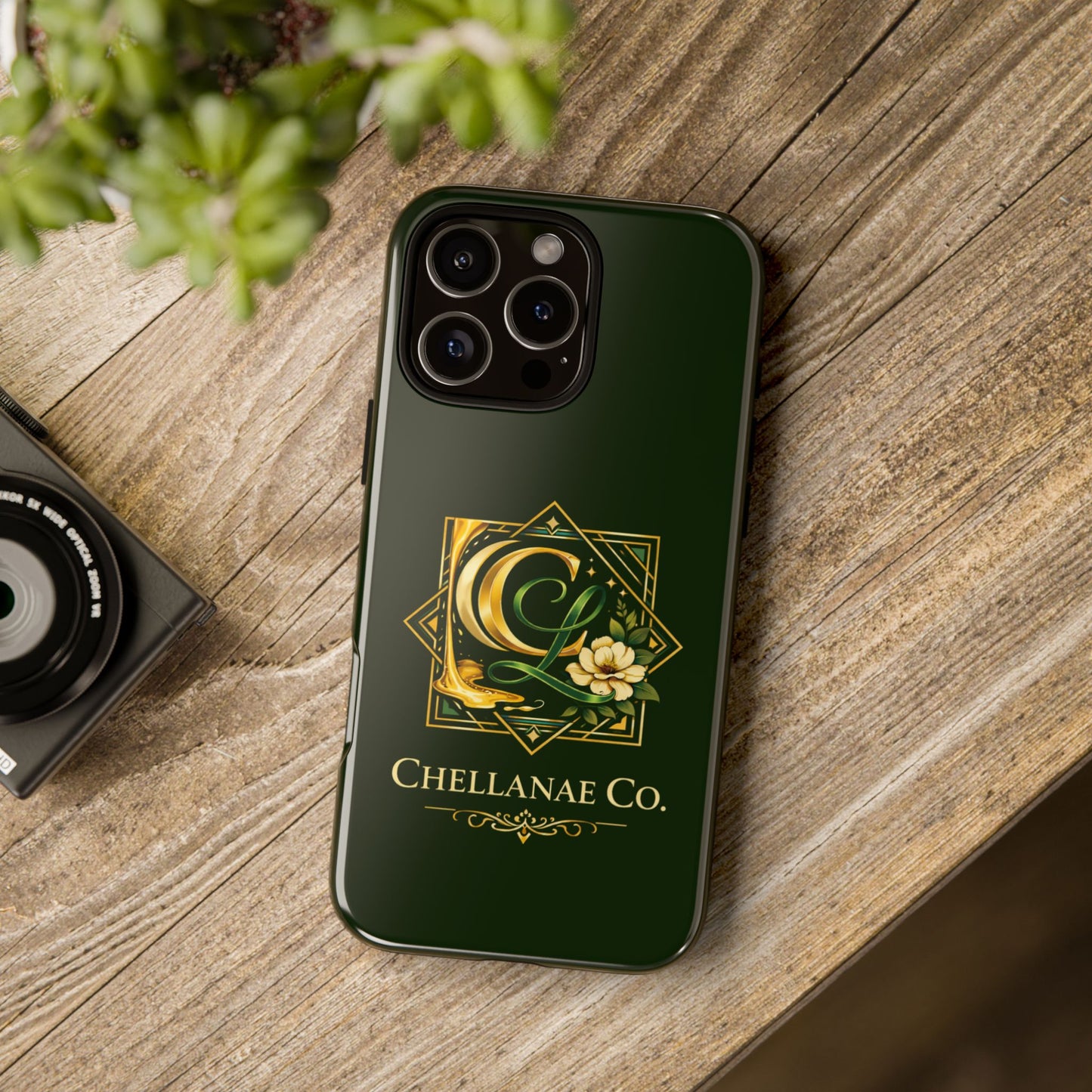 Chellanae Co. Elegant Green & Gold Logo Phone Case