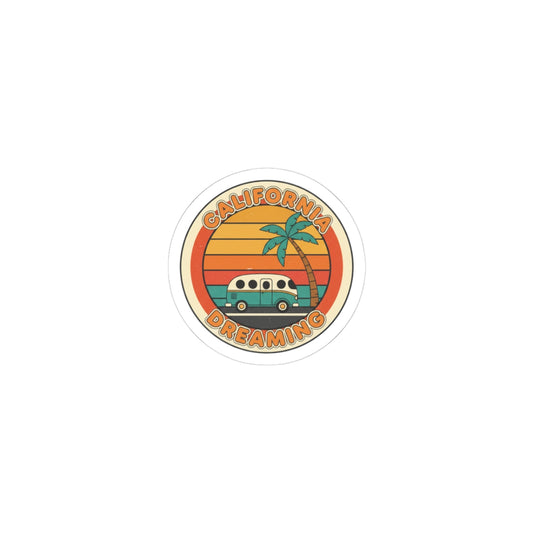 California Dreaming Sunset Sticker | 70s Retro Palm, Vintage Surf Van