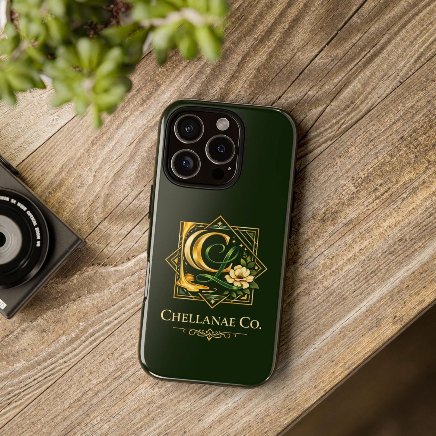 Chellanae Co. Elegant Green & Gold Logo Phone Case