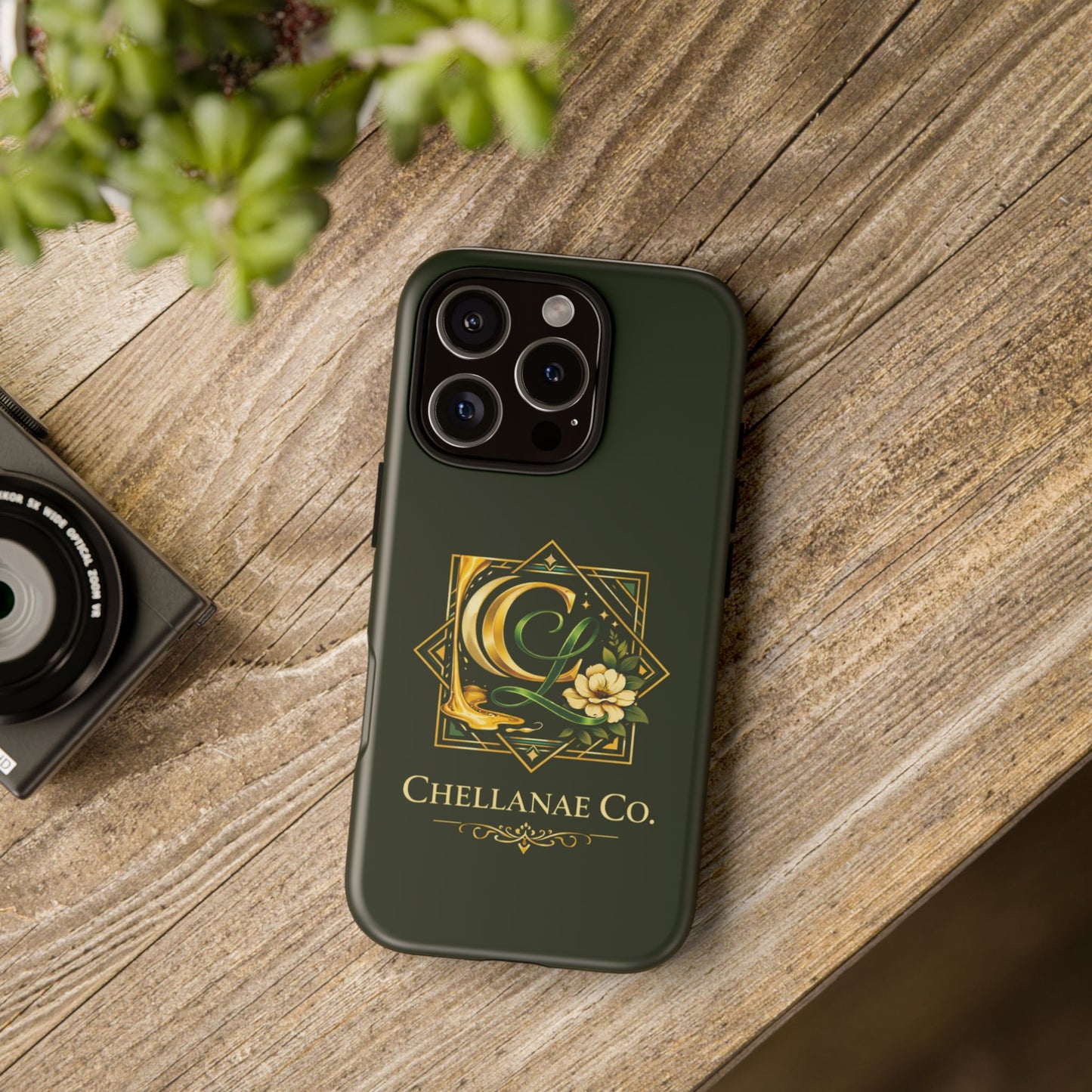 Chellanae Co. Elegant Green & Gold Logo Phone Case