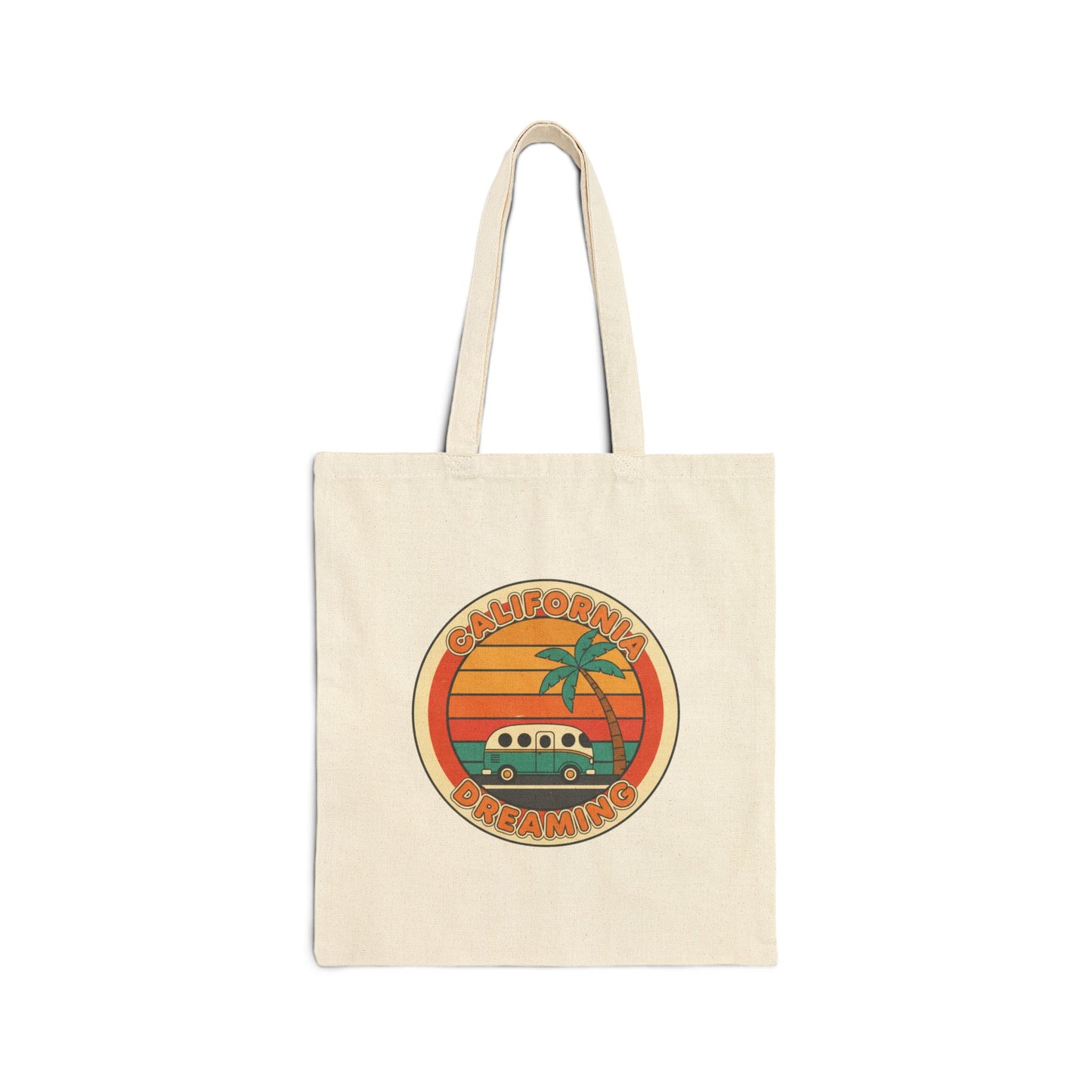 70s Sunset Surf Van Tote | Retro Palm Golden Hour Canvas