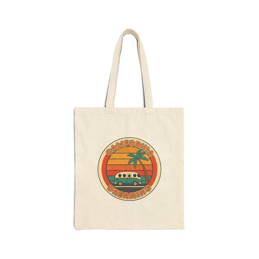 70s Sunset Surf Van Tote | Retro Palm Golden Hour Canvas