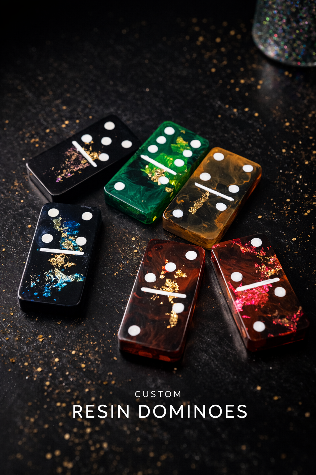 Colorburst Resin Dominoes with Gold Flakes